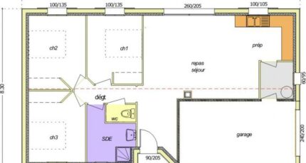 Avant-projet MARANS - 80 m² - 3 chambres 2490-255465_bouleau-3ch-garage-a-droite-en-pigon.jpg - Maisons France Confort