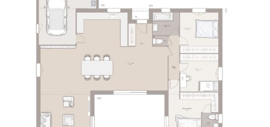 Plan de maison Surface terrain 140 m2 - 4 pièces - 3  chambres -  avec garage 