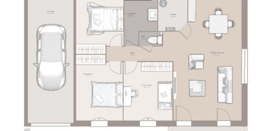 Plan de maison Surface terrain 80 m2 - 4 pièces - 3  chambres -  avec garage 