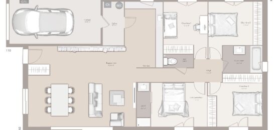 Plan de maison Surface terrain 110 m2 - 5 pièces - 4  chambres -  avec garage 