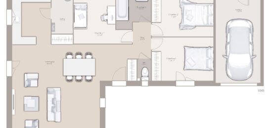 Plan de maison Surface terrain 95 m2 - 4 pièces - 3  chambres -  avec garage 