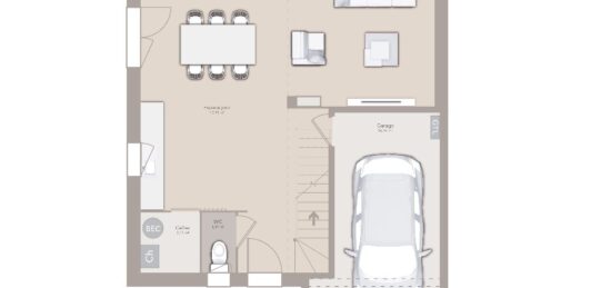 Plan de maison Surface terrain 85 m2 - 3 pièces - 2  chambres -  avec garage 