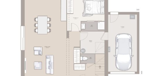 Plan de maison Surface terrain 110 m2 - 5 pièces - 4  chambres -  avec garage 
