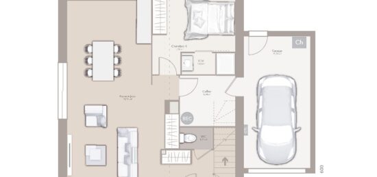 Plan de maison Surface terrain 100 m2 - 5 pièces - 4  chambres -  avec garage 