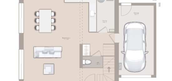 Plan de maison Surface terrain 80 m2 - 3 pièces - 2  chambres -  avec garage 