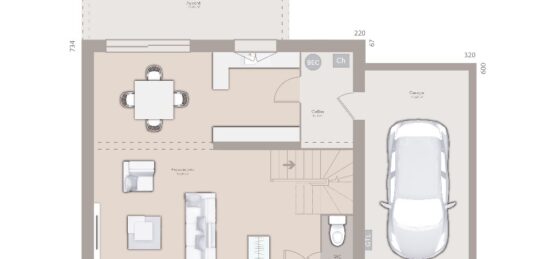 Plan de maison Surface terrain 90 m2 - 4 pièces - 3  chambres -  avec garage 