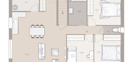 Plan de maison Surface terrain 90 m2 - 4 pièces - 3  chambres -  avec garage 