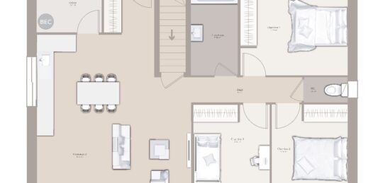 Plan de maison Surface terrain 80 m2 - 4 pièces - 3  chambres -  avec garage 