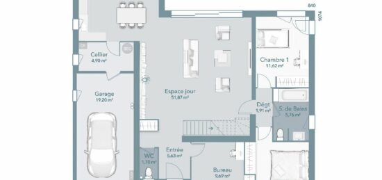 Plan de maison Surface terrain 140 m2 - 6 pièces - 4  chambres -  avec garage 