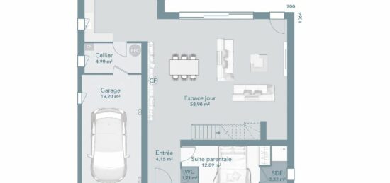 Plan de maison Surface terrain 120 m2 - 4 pièces - 3  chambres -  avec garage 