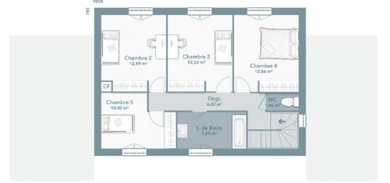 Plan de maison Surface terrain 125 m2 - 6 pièces - 5  chambres -  avec garage 