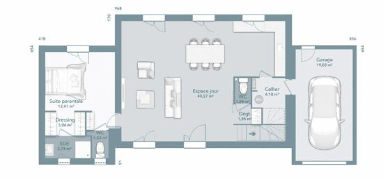 Plan de maison Surface terrain 130 m2 - 6 pièces - 4  chambres -  avec garage 