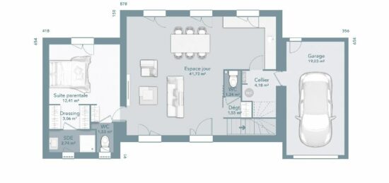 Plan de maison Surface terrain 115 m2 - 6 pièces - 4  chambres -  avec garage 