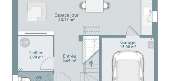 Plan de maison Surface terrain 95 m2 - 5 pièces - 4  chambres -  avec garage 