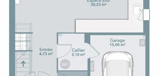 Plan de maison Surface terrain 85 m2 - 4 pièces - 3  chambres -  avec garage 