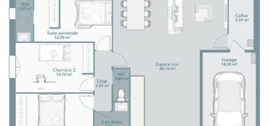 Plan de maison Surface terrain 90 m2 - 4 pièces - 3  chambres -  avec garage 