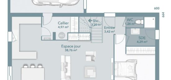 Plan de maison Surface terrain 110 m2 - 6 pièces - 4  chambres -  avec garage 