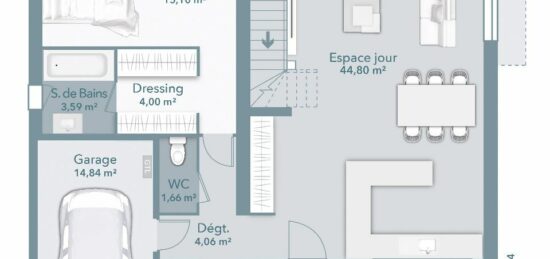 Plan de maison Surface terrain 116 m2 - 6 pièces - 4  chambres -  avec garage 