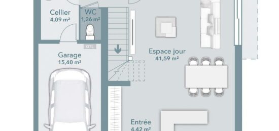 Plan de maison Surface terrain 90 m2 - 5 pièces - 3  chambres -  avec garage 