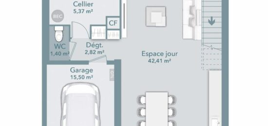 Plan de maison Surface terrain 105 m2 - 5 pièces - 3  chambres -  avec garage 