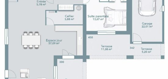 Plan de maison Surface terrain 140 m2 - 5 pièces - 4  chambres -  avec garage 