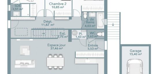 Plan de maison Surface terrain 100 m2 - 5 pièces - 3  chambres -  avec garage 