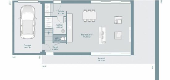 Plan de maison Surface terrain 120 m2 - 6 pièces - 4  chambres -  avec garage 