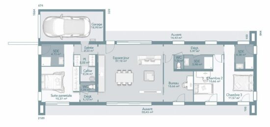 Plan de maison Surface terrain 115 m2 - 6 pièces - 4  chambres -  avec garage 