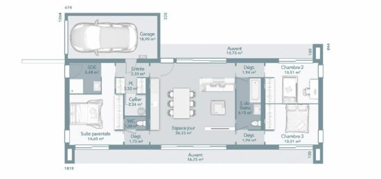 Plan de maison Surface terrain 95 m2 - 5 pièces - 3  chambres -  avec garage 