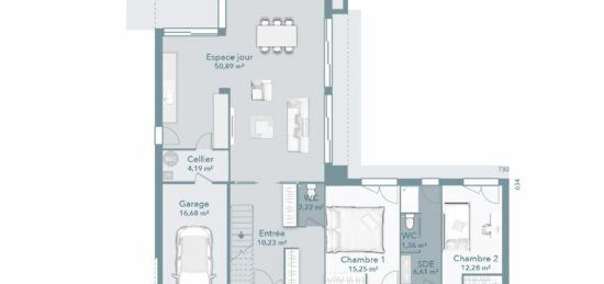 Plan de maison Surface terrain 150 m2 - 4 pièces - 3  chambres -  avec garage 