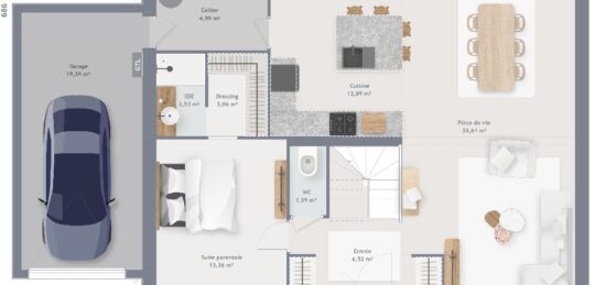 Plan de maison Surface terrain 155 m2 - 8 pièces - 5  chambres -  avec garage 