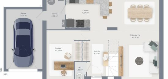 Plan de maison Surface terrain 120 m2 - 7 pièces - 5  chambres -  avec garage 