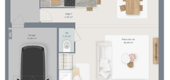 Plan de maison Surface terrain 100 m2 - 5 pièces - 4  chambres -  avec garage 