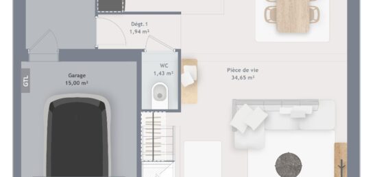 Plan de maison Surface terrain 90 m2 - 5 pièces - 3  chambres -  avec garage 