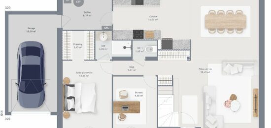 Plan de maison Surface terrain 145 m2 - 8 pièces - 6  chambres -  avec garage 
