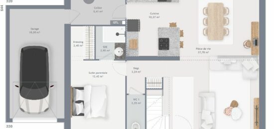 Plan de maison Surface terrain 115 m2 - 6 pièces - 4  chambres -  avec garage 