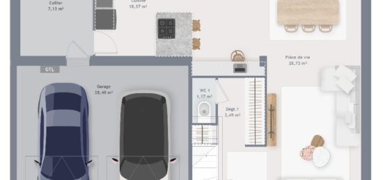 Plan de maison Surface terrain 110 m2 - 6 pièces - 4  chambres -  avec garage 