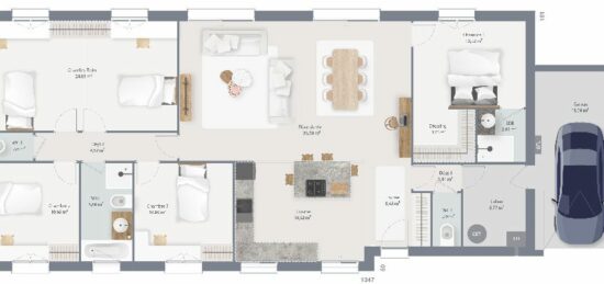 Plan de maison Surface terrain 140 m2 - 6 pièces - 5  chambres -  avec garage 