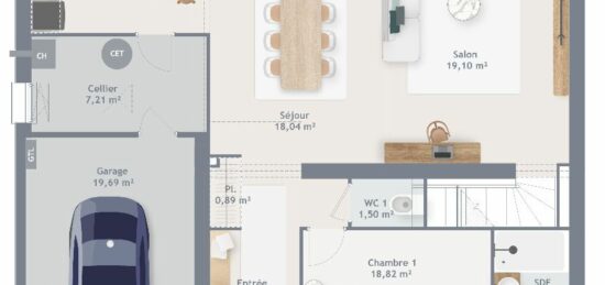 Plan de maison Surface terrain 160 m2 - 7 pièces - 5  chambres -  avec garage 