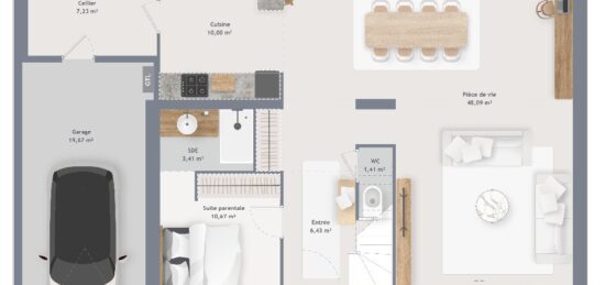 Plan de maison Surface terrain 150 m2 - 7 pièces - 5  chambres -  avec garage 