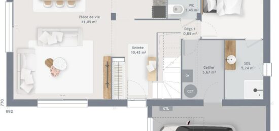 Plan de maison Surface terrain 125 m2 - 6 pièces - 4  chambres -  avec garage 