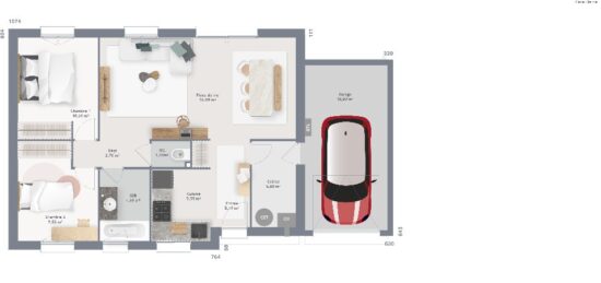 Plan de maison Surface terrain 70 m2 - 4 pièces - 2  chambres -  avec garage 