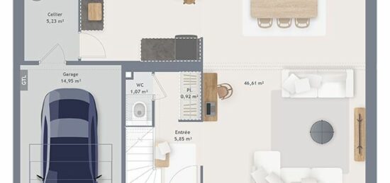 Plan de maison Surface terrain 125 m2 - 6 pièces - 4  chambres -  avec garage 